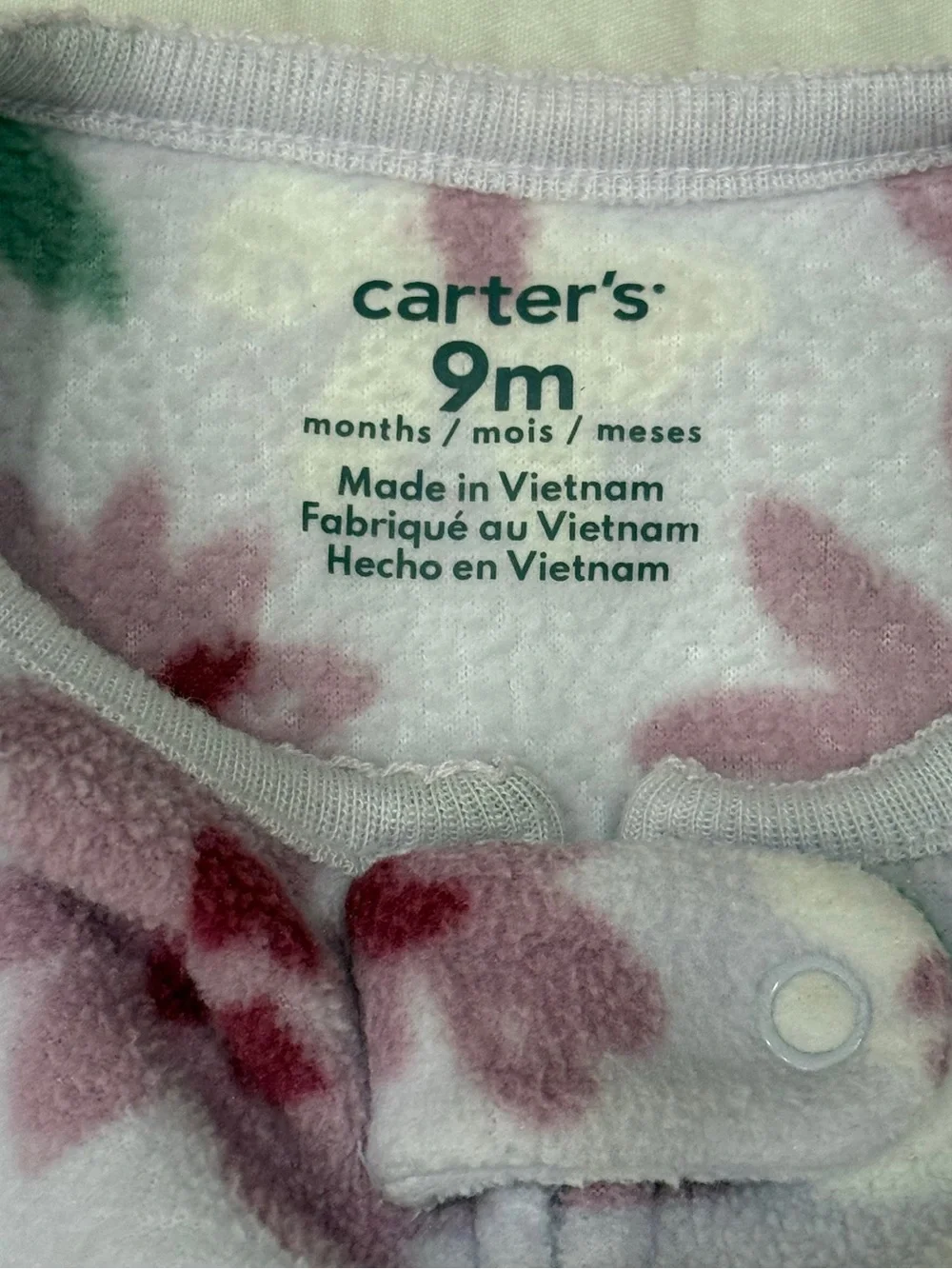 Carters Baby Girl Fleece Footie Sleeper Pajamas Grippy Feet 9 Months Set of 2